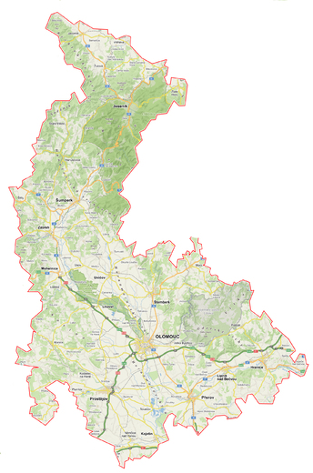 Mapa Olomouckého kraje (zdroj: Mapy.cz)