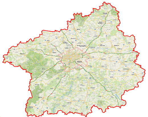 Mapa Prahy a Středočeského kraje (zdroj: Mapy.cz)