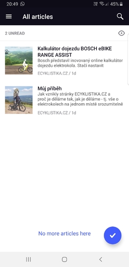 RSS v mobilu - Inoreader (ukázka)